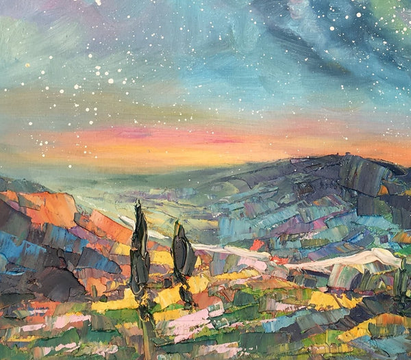 Oil Painting, Starry Night Sky Painting, Custom Abstract Canvas Artwork, Canvas Painting for Kitchen-artworkcanvas
