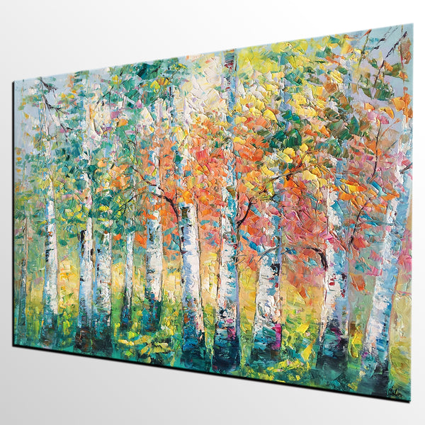 Landscape Oil Paintings, Birch Tree Painting, Large Wall Art Painting, Custom Oil Painting on Canvas, Wall Art Paintings for Sale-artworkcanvas