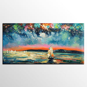 Landscape Wall Art Paintings, Starry Night Sky Painting, Original Canvas Painting, Custom Large Painting for Bedroom-artworkcanvas
