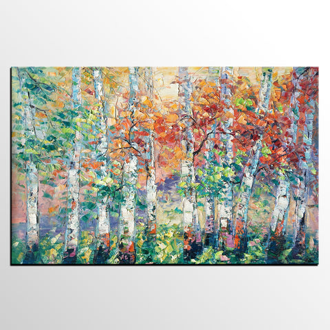 Autumn Paintings, Birch Tree Painting, Landscape Canvas Painting, Landscape Painting for Dining Room, Custom Canvas Painting-artworkcanvas