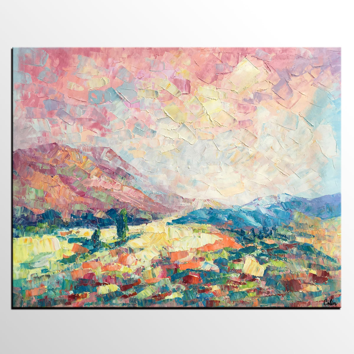 Heavy Texture Artwork, Autumn Mountain Painting, Canvas Painting, Custom Landscape Oil Painting-artworkcanvas