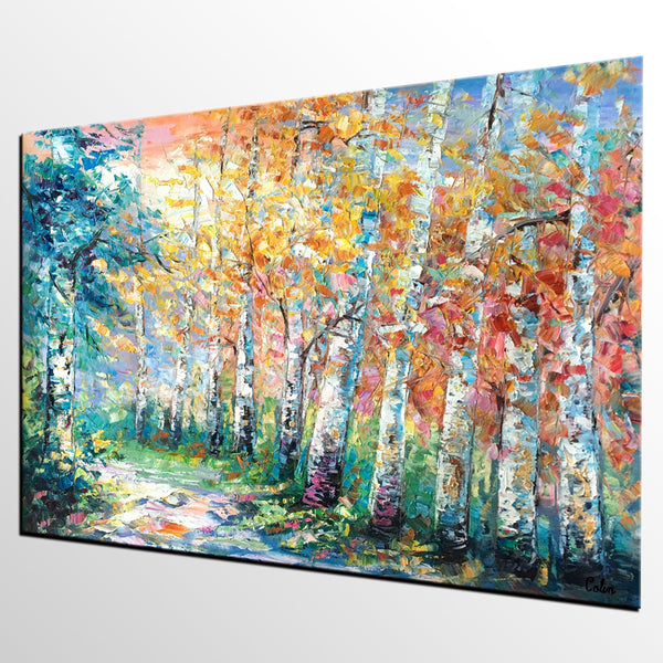 Landscape Painting, Canvas Painting, Birch Tree, Custom Large Abstract Art, Heavy Texture Art-artworkcanvas