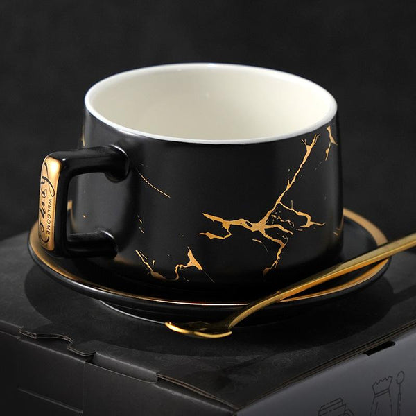Large Tea Cup, White Coffee Cup, Black Coffee Mug, Ceramic Cup, Coffee Cup and Saucer Set-artworkcanvas