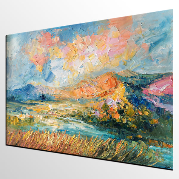 Custom Abstract Painting, Large Oil Painting, Autumn Mountain Landscape Painting, Heavy Texture Painting-artworkcanvas