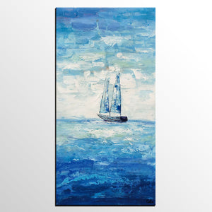 Boat Painting, Landscape Canvas Painting, Dining Room Canvas Painting, Custom Oil Painting on Canvas-artworkcanvas