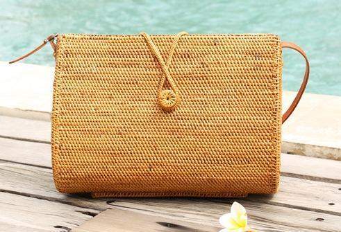 Woven Rattan Handbag, Natural Fiber Handbag, Small Rustic Handbag, Handmade Rattan Handbag for Outdoors-artworkcanvas