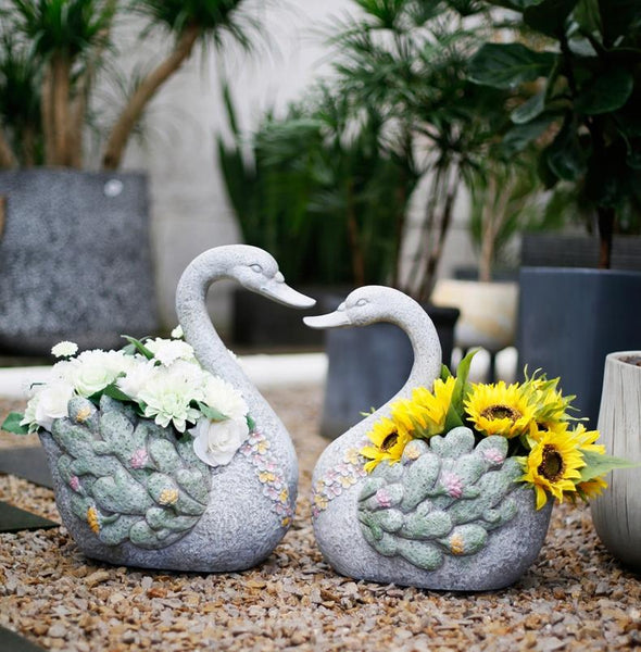 Extra Large Swan Flower Pot, Animal Statue for Garden Ornament, Swan Statues, Villa Courtyard Decor, Outdoor Decoration Ideas, Garden Ideas-artworkcanvas