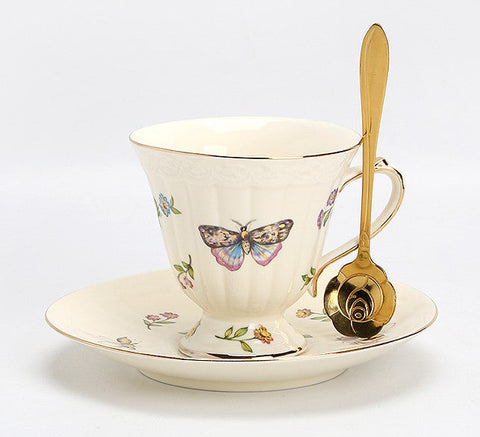 Elegant Bone China Porcelain Tea Cup Set, Beautiful British Tea Cups, Traditional English Tea Cups and Saucers, Unique Ceramic Coffee Cups-artworkcanvas