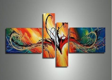 Modern Art on Canvas, 4 Piece Canvas Art, Bedroom Abstract Wall Art, Acrylic Abstract Painting, Contemporary Art for Sale-artworkcanvas