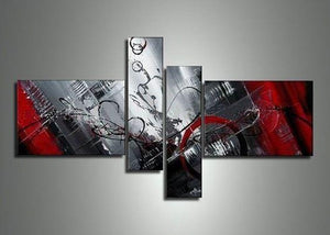 4 Piece Canvas Art, Modern Abstract Painting, Acrylic Painting for Sale, Black and Red Painting, Living Room Simple Contemporary Art-artworkcanvas