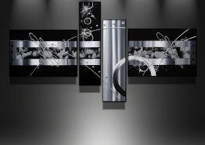 Abstract Canvas Wall Art Paintings, Black and White Painting, Living Room Modern Paintings, Acrylic Painting on Canvas, 4 Piece Wall Art, Buy Painting Online-artworkcanvas