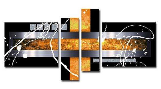 Black and Yellow, Silver Canvas Painting, Abstract Painting for Dining Room, Modern Canvas Art, 4 Piece Abstract Art Paintings, Large Wall Art for Sale-artworkcanvas