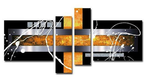 Black and Yellow, Silver Canvas Painting, Abstract Painting for Dining Room, Modern Canvas Art, 4 Piece Abstract Art Paintings, Large Wall Art for Sale-artworkcanvas