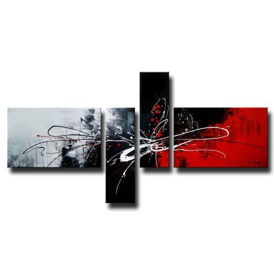 4 Piece Canvas Art Paintings, Huge Painting Above Couch, Abstract Paintings for Living Room, Black and Red Canvas Painting, Buy Art Online-artworkcanvas