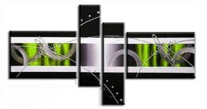 Black and White Paintings, Green Canvas Wall Art Painting, Abstract Painting for Bedroom, 4 Piece Canvas Art, Contemporary Wall Art Paintings, Large Modern Painting-artworkcanvas