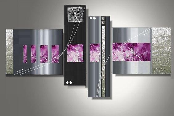 Black, Purple and Silver, Abstract Painting, Abstract Painting on Canvas, Bedroom Wall Art Ideas, Acrylic Painting on Canvas, 4 Piece Wall Art-artworkcanvas