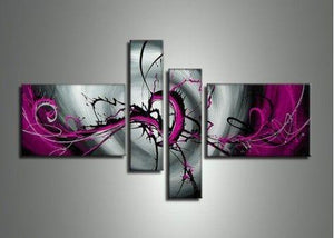 Black and Purple Canvas Wall Art, Abstract Painting for Bedroom, Buy Art Online, Acrylic Art, 4 Piece Wall Art Paintings-artworkcanvas