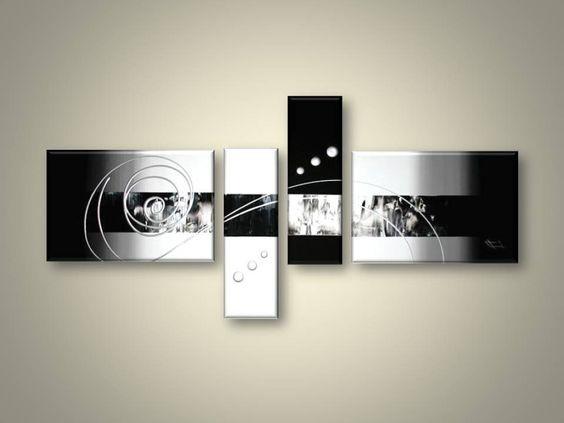 Abstract Acrylic Art, 4 Piece Canvas Art Paintings, Black and White Canvas Wall Art Paintings, Abstract Oil Painting, Modern Wall Art Ideas for Living Room-artworkcanvas