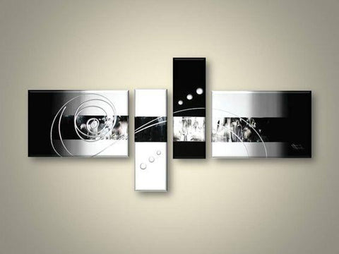 Abstract Acrylic Art, 4 Piece Canvas Art Paintings, Black and White Canvas Wall Art Paintings, Abstract Oil Painting, Modern Wall Art Ideas for Living Room-artworkcanvas