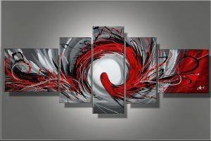Abstract Art, Red Lines Canvas Painting, Huge Wall Art, Large Art Painting, 5 Panel Canvas Set-artworkcanvas