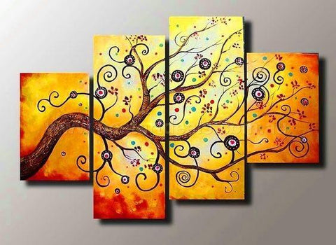 Abstract Art Painting, Large Painting on Canvas, Tree of Life Canvas Art, Bedroom Canvas Paintings, 4 Piece Canvas Art, Buy Paintings Online-artworkcanvas