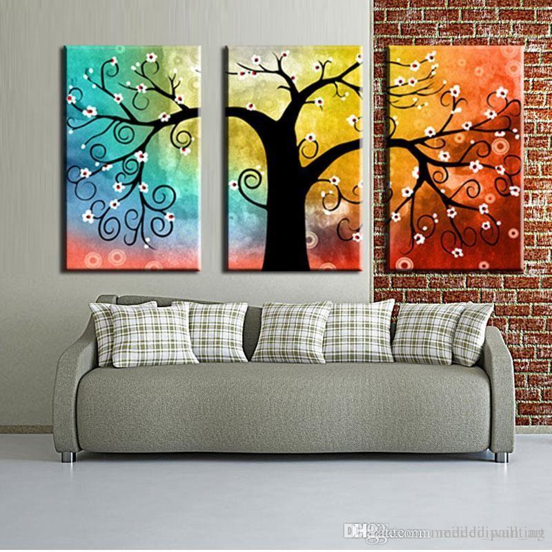 3 Piece Canvas Painting, Tree of Life Painting, Hand Painted Wall Art, Acrylic Painting for Bedroom, Group Paintings for Sale-artworkcanvas