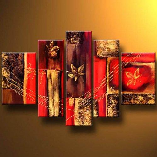 Abstract Flower Painting, Red Canvas Painting, Extra Large Wall Art, Acrylic Art, 5 Panel Painting Set-artworkcanvas