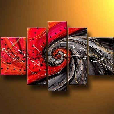 Abstract Painting on Canvas, Red Canvas Painting, Modern Wall Art Paintings, Extra Large Painting for Living Room, 5 Panel Wall Painting-artworkcanvas