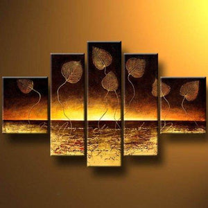 Abstract Canvas Paintings, Modern Abstract Painting, Golden Leaves Painting, Canvas Painting for Dining Room, Modern Wall Art Paintings-artworkcanvas