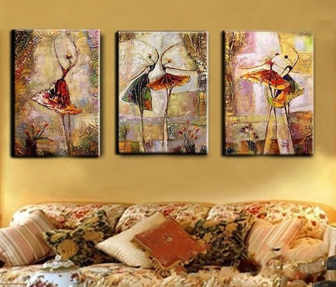 Abstract Acrylic Paintings, Ballet Dancer Painting, Canvas Painting for Bedroom, 3 Panel Wall Art Paintings, Large Painting on Canvas-artworkcanvas