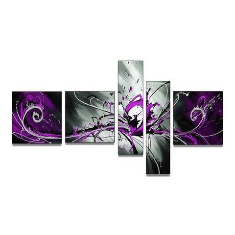 Hand Painted Art, Group Painting, Purple and Black Abstract Art, 5 Piece Wall Painting, Large Wall Art, Abstract Painting, Huge Wall Art, Acrylic Art-artworkcanvas
