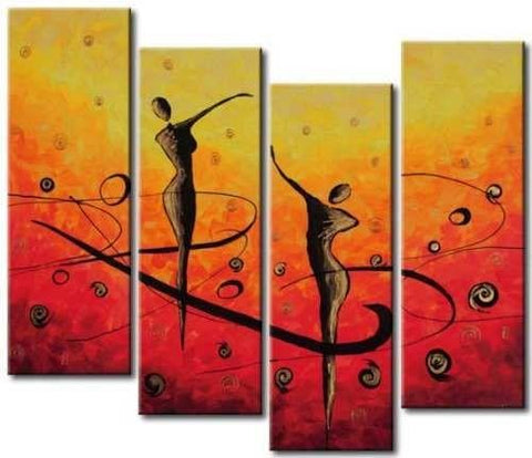 Ready to Hang Painting, Abstract Modern Art, Bedroom Wall Paintings, Abstract Figure Art, Abstract Painting on Canvas, 4 Piece Wall Art Ideas-artworkcanvas