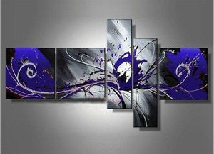 Large Wall Art, Blue and Black Abstract Painting, Huge Wall Art, Acrylic Art, Abstract Art, 5 Piece Wall Painting, Group Painting, Canvas Painting-artworkcanvas