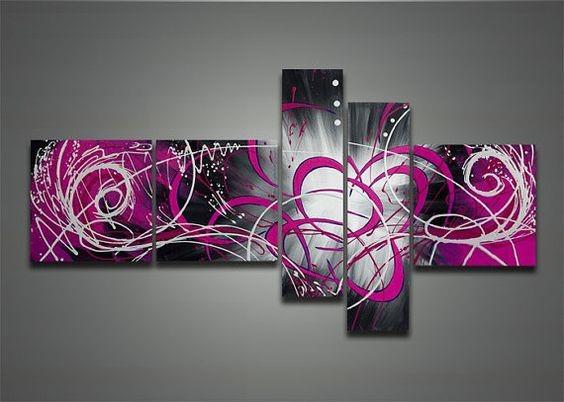 Purple and Black Abstract Art, Abstract Painting, Huge Wall Art, Acrylic Art, 5 Piece Wall Painting, Hand Painted Art, Group Painting-artworkcanvas