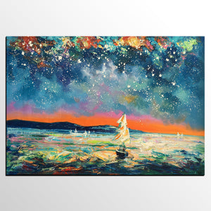 Modern Abstract Art, Oil Painting, Starry Night Sky, Landscape Painting, Bedroom Wall Art-artworkcanvas