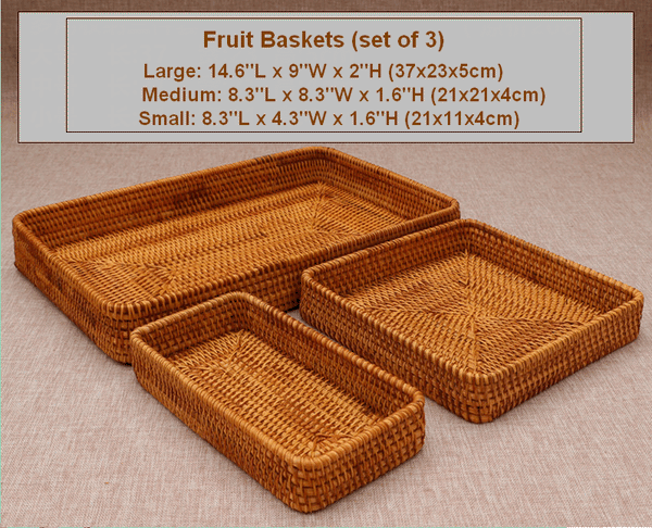 Rectangular Storage Baskets, Woven Rattan Storage Basket, Kitchen Storage Baskets, Storage Baskets for Shelves, Set of 3-artworkcanvas