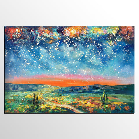 Abstract Art Painting, Abstract Landscape Painting, Starry Night Sky Art, Contemporary Art, Canvas Painting, Oil Painting-artworkcanvas