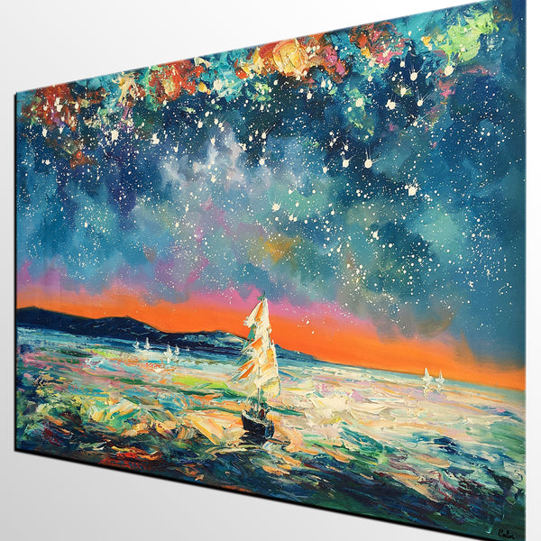 Modern Abstract Art, Oil Painting, Starry Night Sky, Landscape Painting, Bedroom Wall Art-artworkcanvas