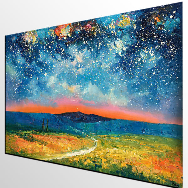 Heavy Texture Painting, Starry Night Sky Painting, Landscape Painting, Custom Large Canvas Art-artworkcanvas