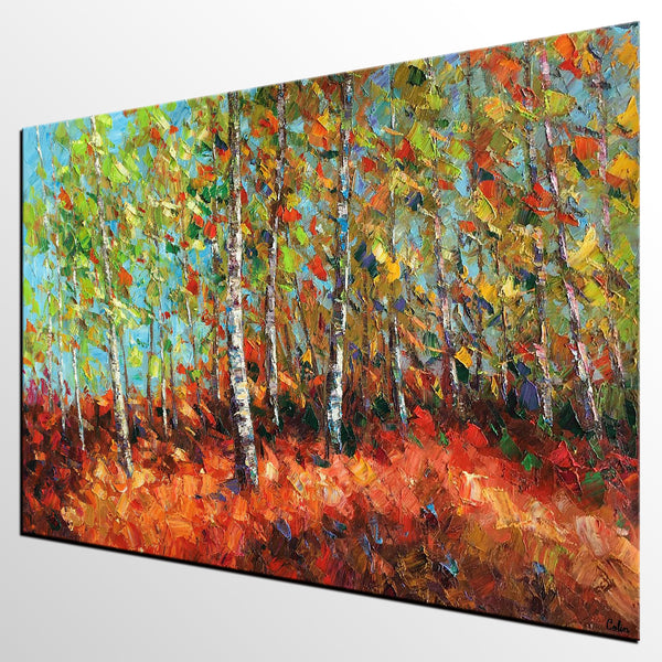 Abstract Autumn Tree Painting, Landscape Painting, Heavy Texture Oil Painting, Landscape Painting-artworkcanvas