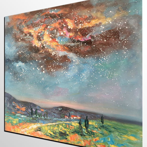 Landscape Oil Painting, Starry Night Sky Painting, Heavy Texture Painting, Custom Abstract Painting-artworkcanvas