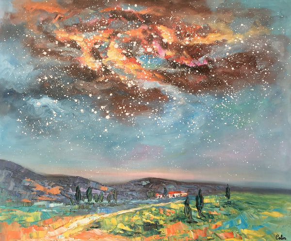 Landscape Oil Painting, Starry Night Sky Painting, Heavy Texture Painting, Custom Abstract Painting-artworkcanvas