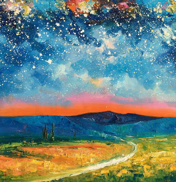 Heavy Texture Painting, Starry Night Sky Painting, Landscape Painting, Custom Large Canvas Art-artworkcanvas