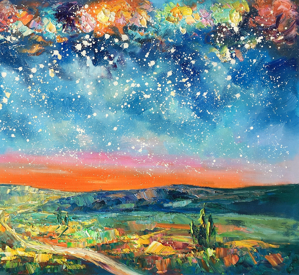 Abstract Art Painting, Abstract Landscape Painting, Starry Night Sky A –  artworkcanvas