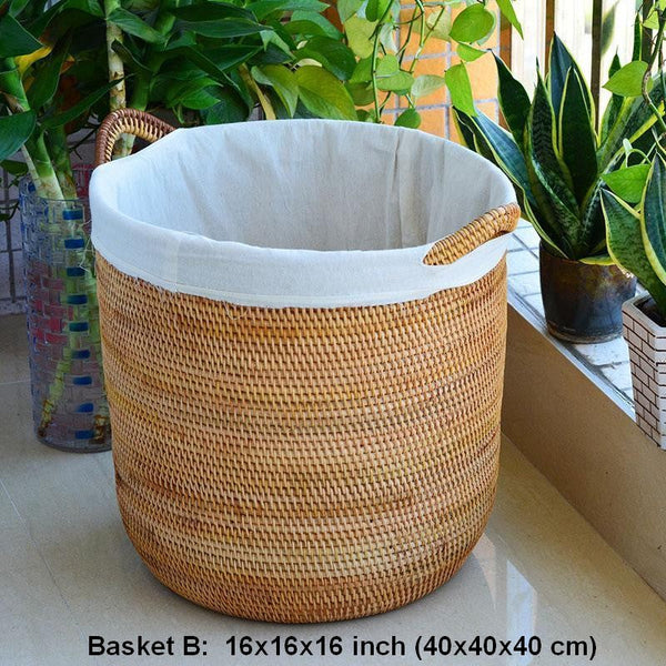 Extra Large Rattan Storage Baskets, Oversized Laundry Storage Baskets, Round Storage Baskets, Storage Baskets for Clothes, Storage Baskets for Bathroom-artworkcanvas