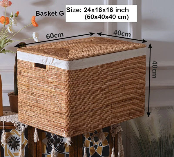 Rectangular Storage Basket, Storage Baskets for Bedroom, Large Laundry Storage Basket for Clothes, Rattan Baskets, Storage Baskets for Shelves-artworkcanvas