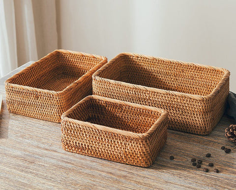 Woven Rectangular Basket for Shelves, Rattan Storage Basket, Storage Baskets for Bathroom, Woven Baskets for Living Room-artworkcanvas