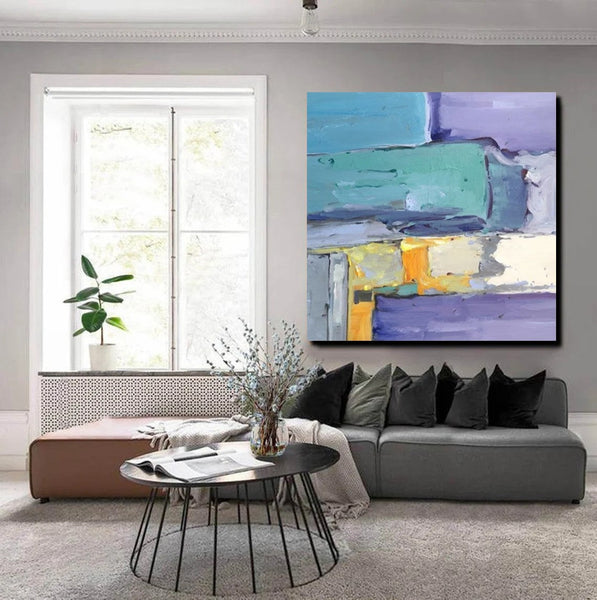 Canvas Painting for Living Room, Simple Modern Paintings, Blue Abstract Modern Paintings, Acrylic Painting on Canvas, Hand Painted Canvas Art-artworkcanvas