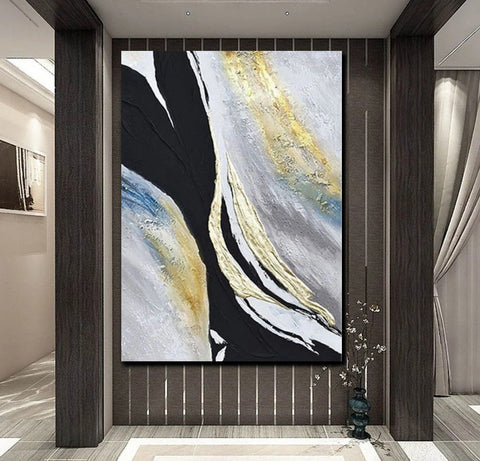 Black Abstract Acrylic Paintings, Large Paintings for Bedroom, Simple Modern Art, Modern Wall Art Ideas, Contemporary Canvas Paintings-artworkcanvas