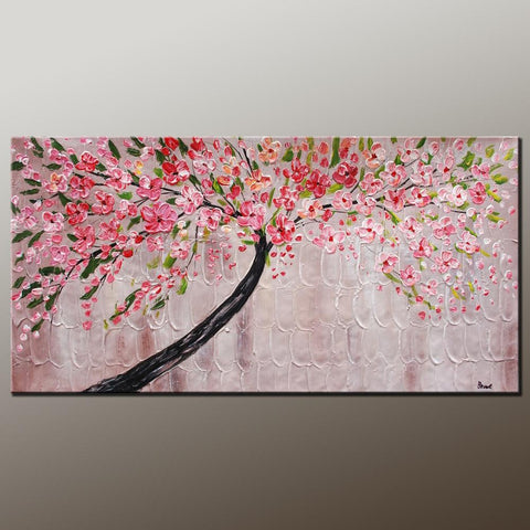 Modern Art, Contemporary Art, Tree Painting, Oil Painting, Flower Painting, Bedroom Wall Art, Heavy Texture Painting, Bedroom Wall Art, Canvas Art-artworkcanvas